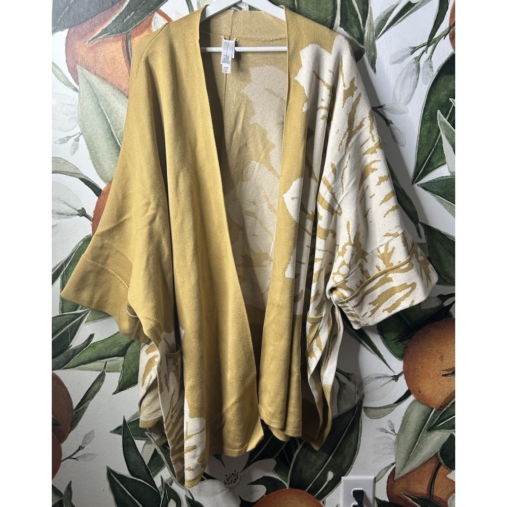 Marla Wynne P 3X Yellow Ivory Poncho Sweater Cotton Viscose Blend
